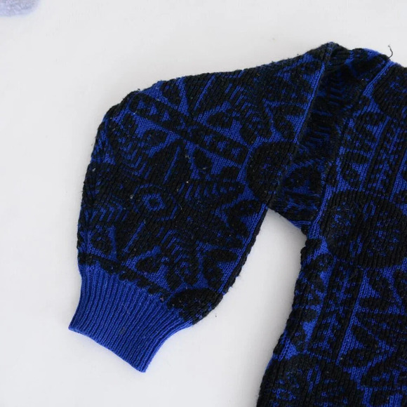 Vintage Steel Black & Blue Aztec Chunky Knit Crewneck Sweater Xl - Picture 5 of 12
